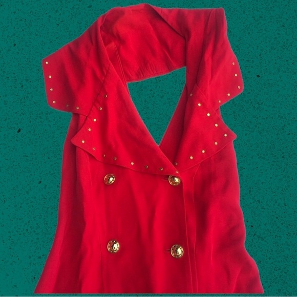 Vintage 80s Dawn Joy halter midi dress crossback red studs grunge 90s y2k retro - Picture 9 of 14